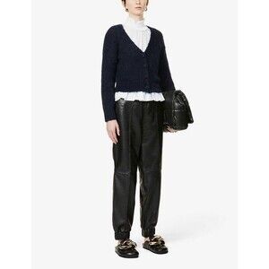 Maje Mistigri V Neck Mohair Blend Cropped Cardigan Size 3 L Navy Preppy Parisian